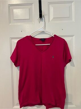 Ralph Lauren Women's V-Neck Short Sleeve Tee - Bright Pink